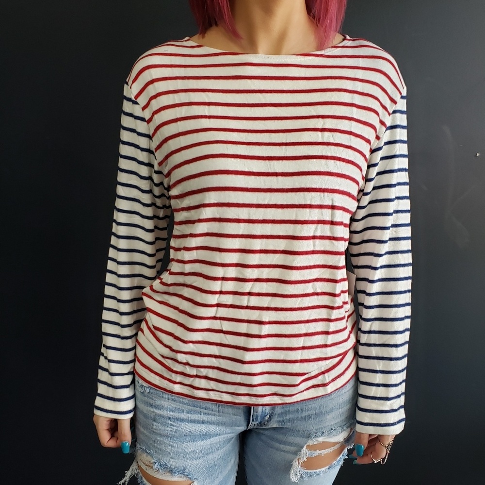 Red, white, and blue striped top